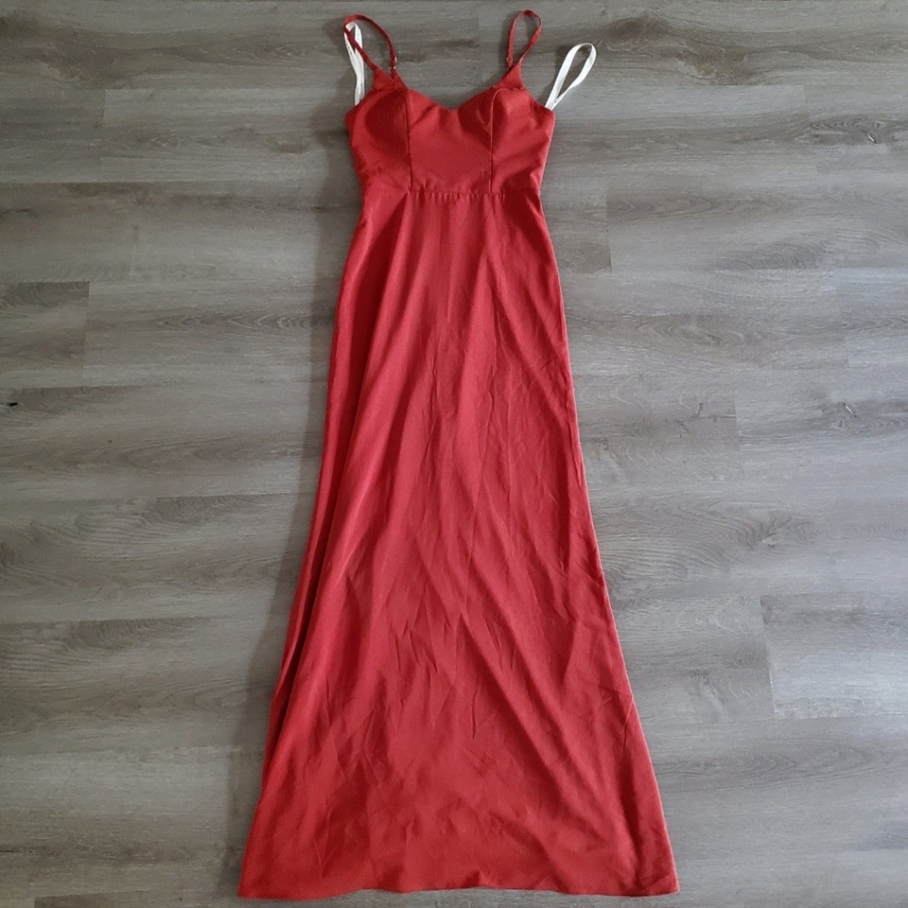 Azazie Red Backless Dress 50 In Long Women's A2 Polyester Like New